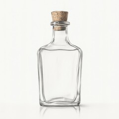 Leinwandbilder - Glass bottle with cork stopper resting on a surface, showcasing its clear design and elegant shape in a well-lit environment