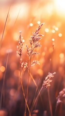 Poster - Glowing golden grass swaying gently in the warm light at sunset