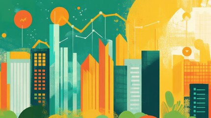 Aufkleber - Dynamic fusion of financial data illustrating urban landscape with growth indicators and analytics
