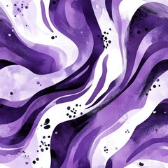 Fototapete - Dynamic watercolor doodles creating a flowing abstract design in shades of purple and white