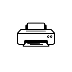 Poster - a and icon of a printer outputting paper the printer sits on a and is drawn in a simple modern style