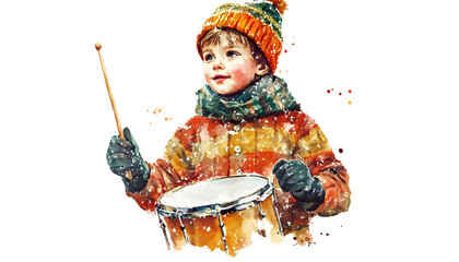 Wall Mural - The Little Drummer Boy watercolor illustration , clipping path  -  