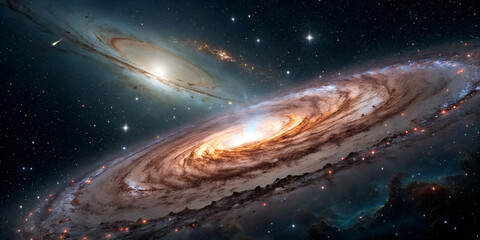 Wall Mural - two spiral galaxies — a large one in the foreground and another in the background. clearly defined a