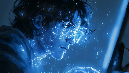 Person concentrated on digital work