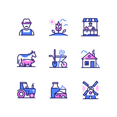 Wall Mural - Farming - modern colorful line design style icons