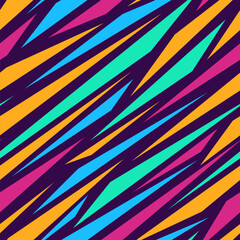 Wall Mural - Abstract geometric seamless vector pattern. Diagonal randomly arranged colorful stripes pattern. Vector color illustration in flat style. Vector pattern design for cloth, textile, background.