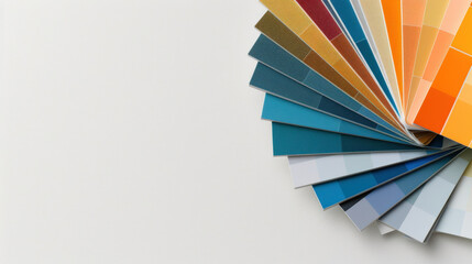 Aufkleber - collection of colorful paint swatches arranged in fan shape on light background, showcasing variety of vibrant hues. image conveys creativity and design inspiration
