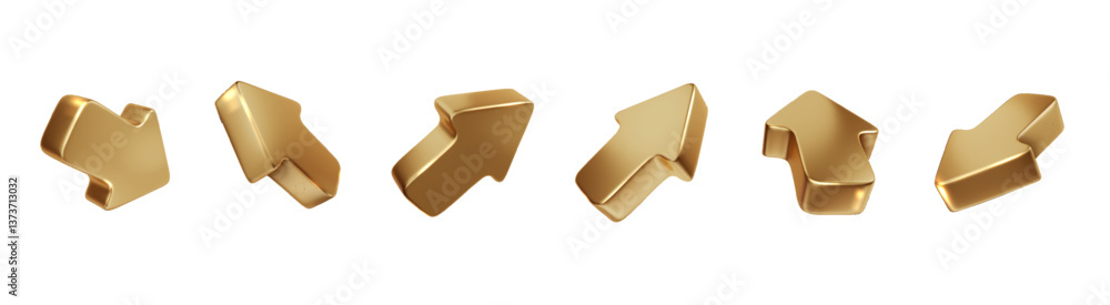 Gold vector realistic arrows. Shiny 3d click cursor icon isolated ...