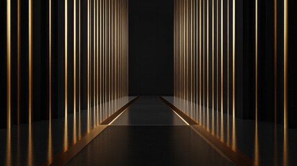 Sticker - Golden light shines through modern abstract architecture corridor