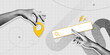 © accogliente - Trendy Halftone Collage with Hand holding pin location and search bar. Contemporary art with position element. Package tracking. Travel way and find trip. Transport logistic. Vector illustration