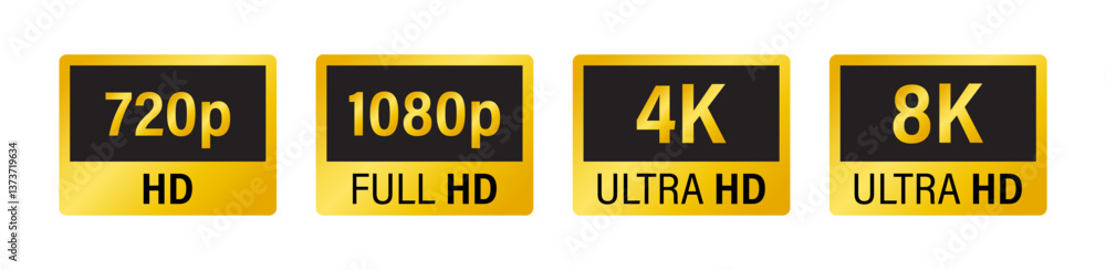 Screen resolution badges. Screen resolution icons. Video dimensions HD ...