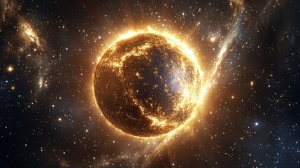 Wall Mural - mercury retrograde. celestial orbit and burning sun in galaxy space