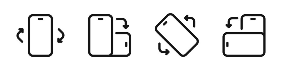 Wall Mural - Phone rotation icons. Mobile phone rotation symbols. Device rotation arrows. Smartphone rotation silhouettes.