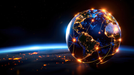 Leinwandbilder - glowing Earth with interconnected lines represents global communication and connectivity. illuminated continents and network lines highlight concept of connected world