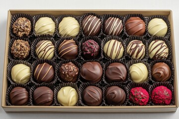 Aufkleber - Chocolate truffles assortment in elegant box showcasing variety of flavors and textures from a local confectionery shop