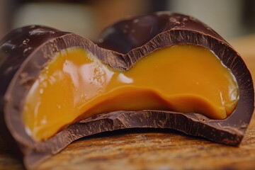 Poster - Chocolate shell revealing smooth caramel filling in a sweet dessert creation