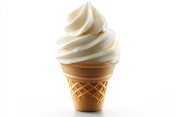 Poster - Creamy soft serve ice cream cone served against a plain background with a focus on texture and swirls