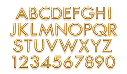 Wall Mural - gold font set collection, letters and numbers symbol. vector