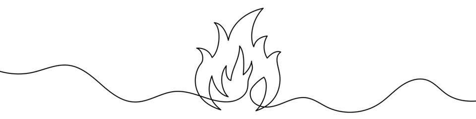 Wall Mural - one continuous line illustration of a fire, isolated on white background. line art of flame. editabl