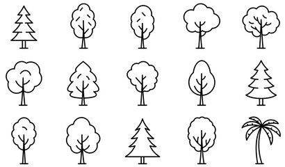 Wall Mural - tree icon. set of linear tree icons. black symbols of tree. editable stroke. vector illustration.