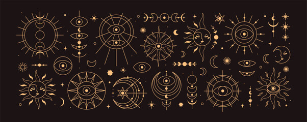 Wall Mural - sun, moon, celestial symbols, magic mystic set. astrology design elements with star, crescent, orbit