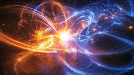 Wall Mural - A colorful, swirling galaxy with a bright orange and blue star in the center