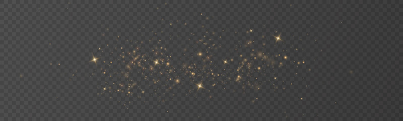 Wall Mural - gold sparks and golden stars glitter special light effect. vector sparkles on transparent background