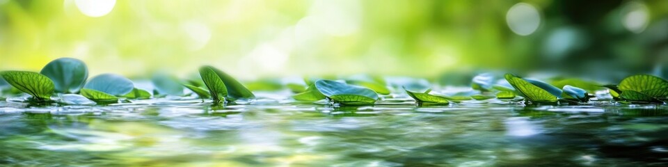 Water Nature. Abstract Blurred Background of Green Plants near River