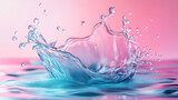 Niebiesko różowy plusk wody, tło generative ai 