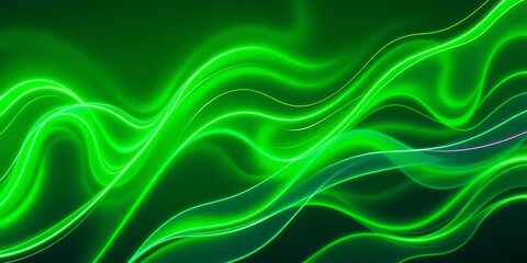 Wall Mural - Abstract green neon wave, vibrant fluid lines, futuristic dynamic background, design, futuristic