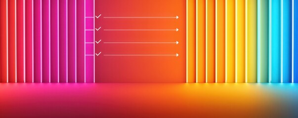 Wall Mural - successful project management timeline concept. colorful gradient background with checkmarks and arr