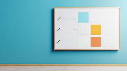 Wall Mural - successful project management timeline concept. modern wall with a whiteboard featuring colorful squ