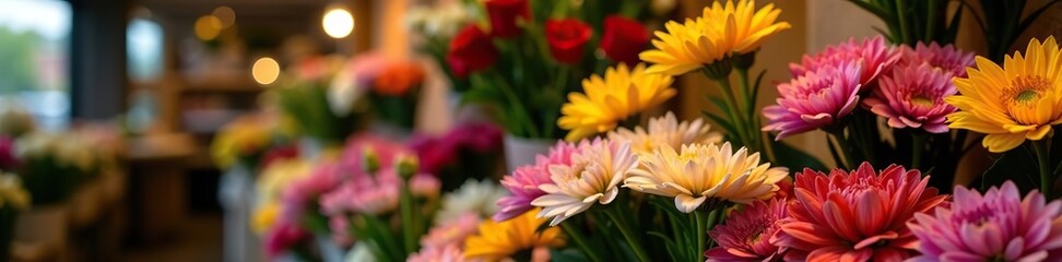 a colorful array of fresh flowers in a well-organized floral shop, flowers, plants