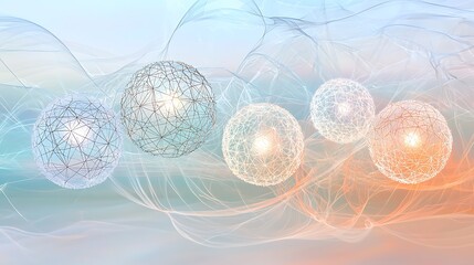 Wall Mural - a series of colorful spheres are floating in a blue and white background