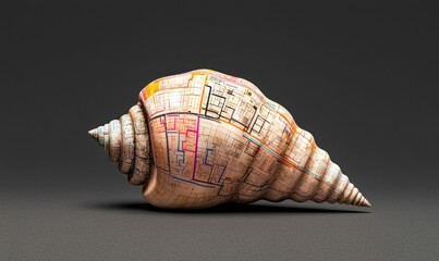 Wall Mural - a seashell displays a complex circuit board design, merging nature with advanced technology.