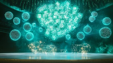 Wall Mural - a large green sphere with many smaller spheres surrounding it