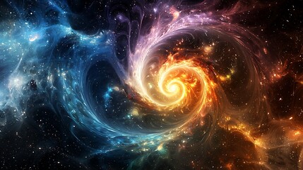 Wall Mural - A colorful spiral galaxy with a blue and orange swirl
