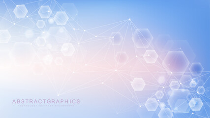 Wall Mural - health care abstract background with lines, dots and hexagons. medical innovation banner template co