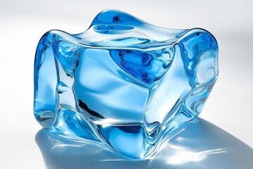 Leinwandbilder - Abstract blue ice cube sculpture with glossy curved surface, transparent modern design and reflective aesthetic for digital art and 3D visual concepts, Generative AI