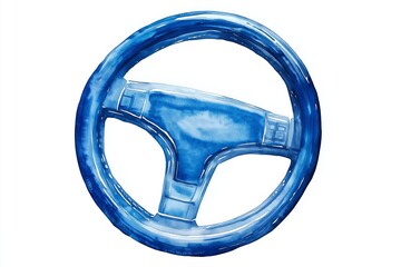 Leinwandbilder - Watercolor blue steering wheel illustration viewed from top down, symbolizing driving concept, mobility, transportation and vehicle control in modern style, Generative AI