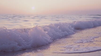 Wall Mural - gentle ocean waves at sunset with soft pink and purple sky