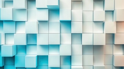 Wall Mural - Abstract Geometric Background with 3D Cubes in Soft Blue and White