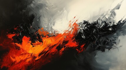 Wall Mural - a dramatic abstract painting with powerful brush strokes of fiery red, orange, and black.