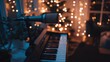 © Sawat - A cozy home podcast setup with a condenser microphone, pop filter, and warm ambient lighting.