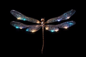 Wall Mural - dragonfly sparkle light glitter animal insect black background.