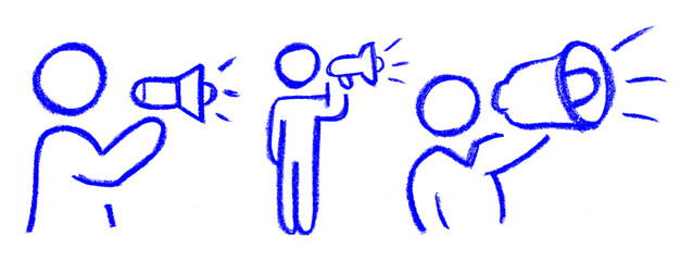 Wall Mural - person with megaphone icons crayon chalk drawing vector set