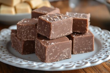 Poster - Homemade chocolate fudge squares arranged on a decorative plate for dessert