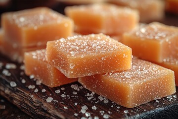 Aufkleber - Traditional candy squares with a dusting of sugar on a wooden surface