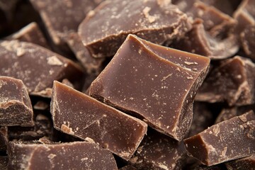 Aufkleber - Chunks of dark chocolate arranged closely, showcasing textures and surfaces in a kitchen setting