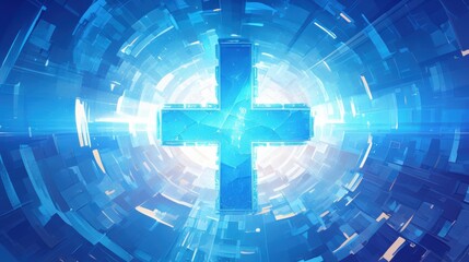 Wall Mural - abstract digital blue cross symbol in futuristic technology style